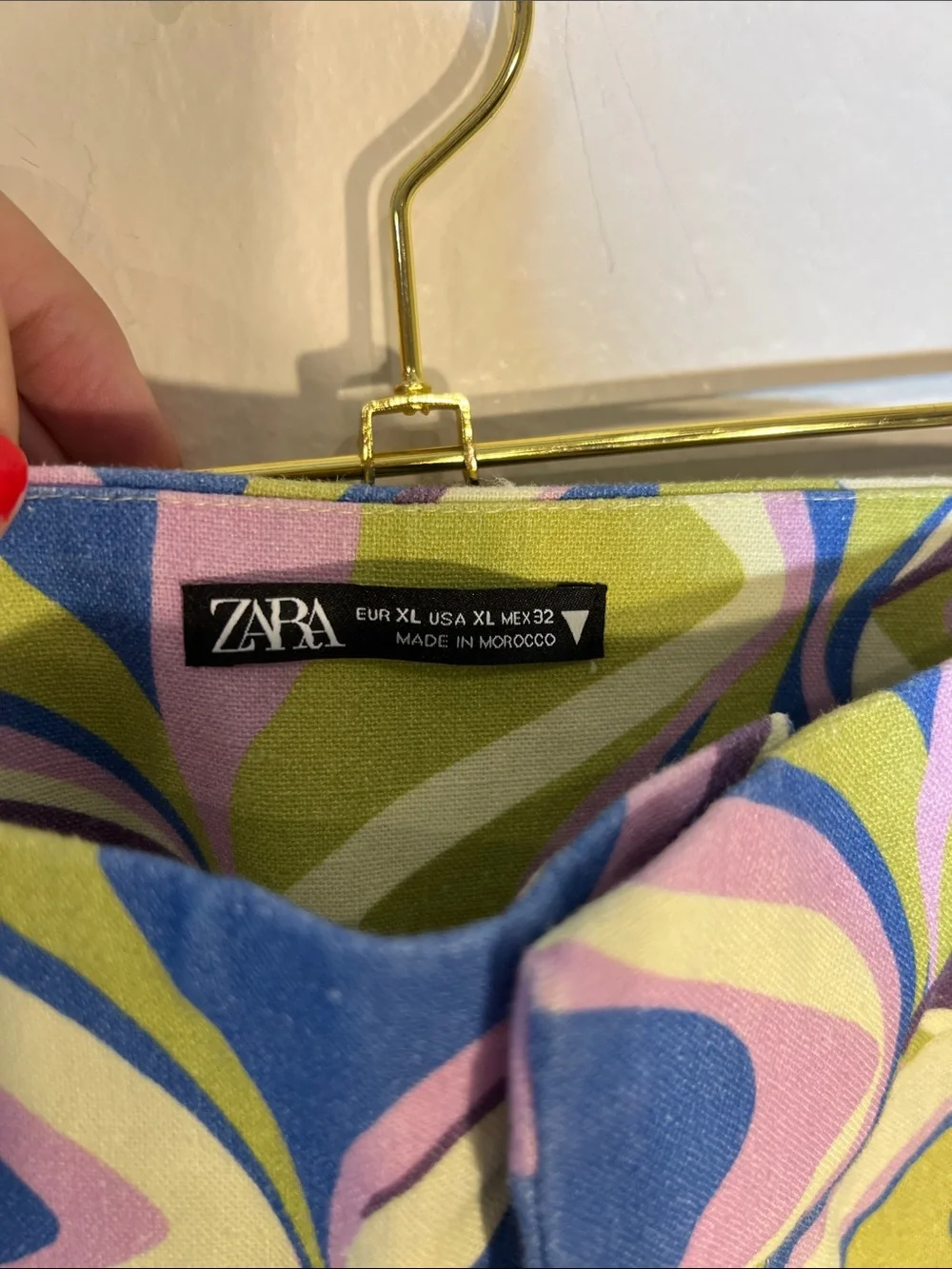 Zara Boot-Cut Groovy Retro Linen Pants in Blue, Green Lilac Geometric Print XL
